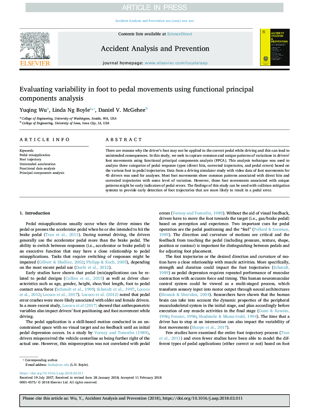 Evaluating variability in foot to pedal movements using functional principal components analysis