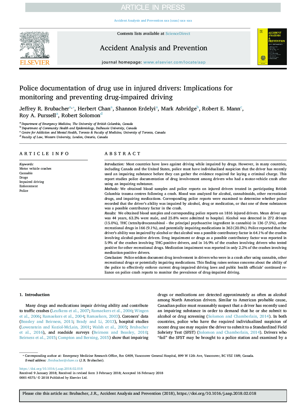 Police documentation of drug use in injured drivers: Implications for monitoring and preventing drug-impaired driving