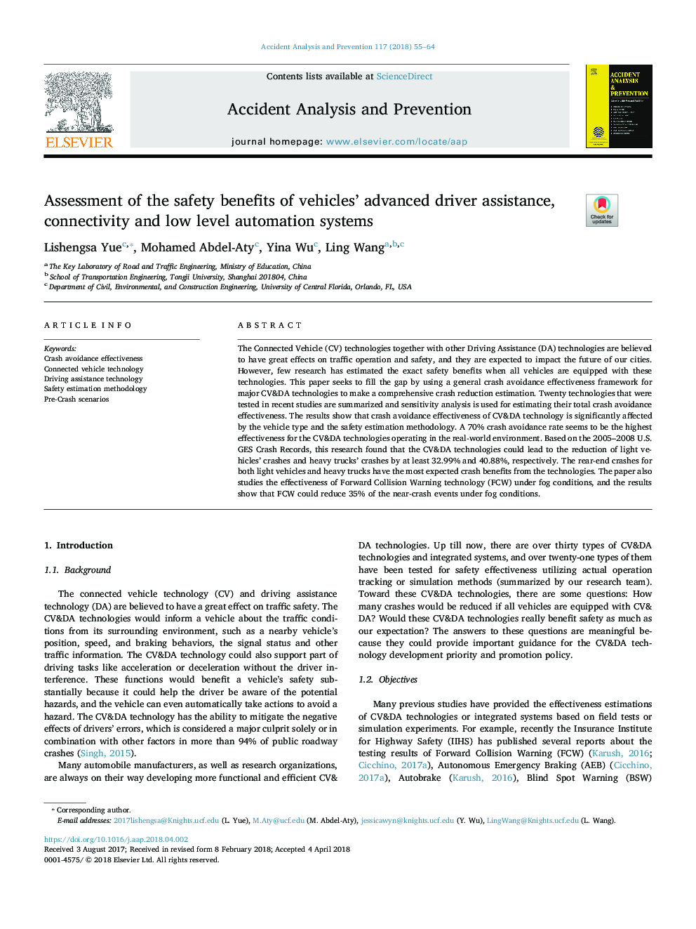 Assessment of the safety benefits of vehicles' advanced driver assistance, connectivity and low level automation systems