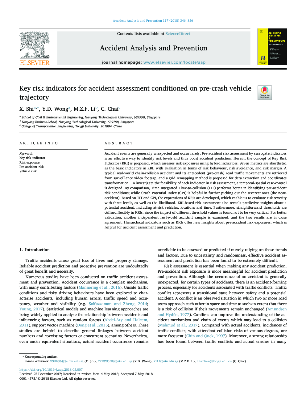 Key risk indicators for accident assessment conditioned on pre-crash vehicle trajectory