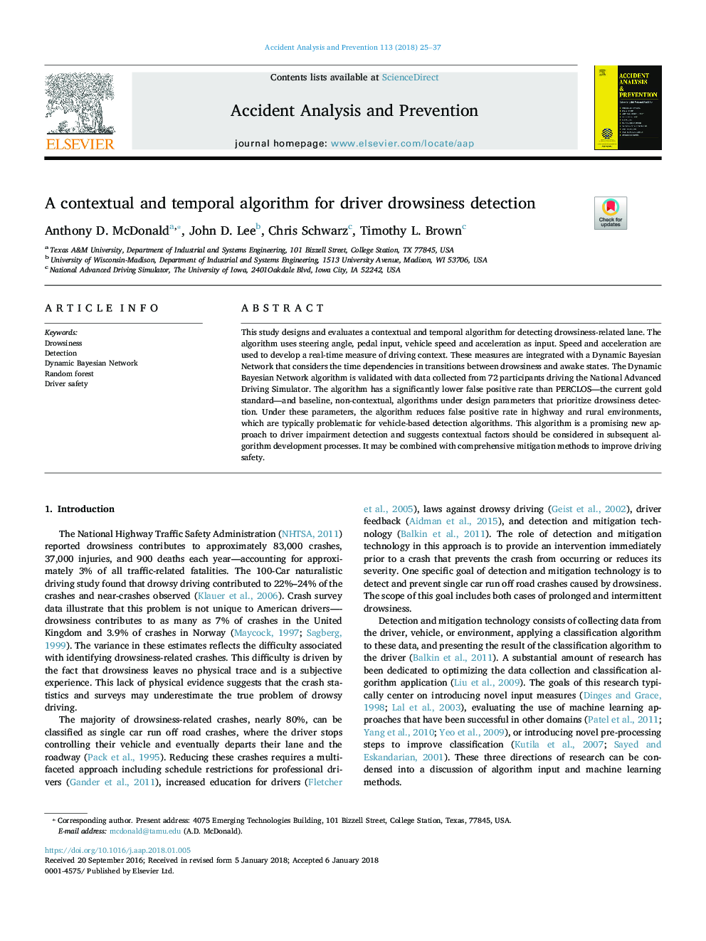 A contextual and temporal algorithm for driver drowsiness detection