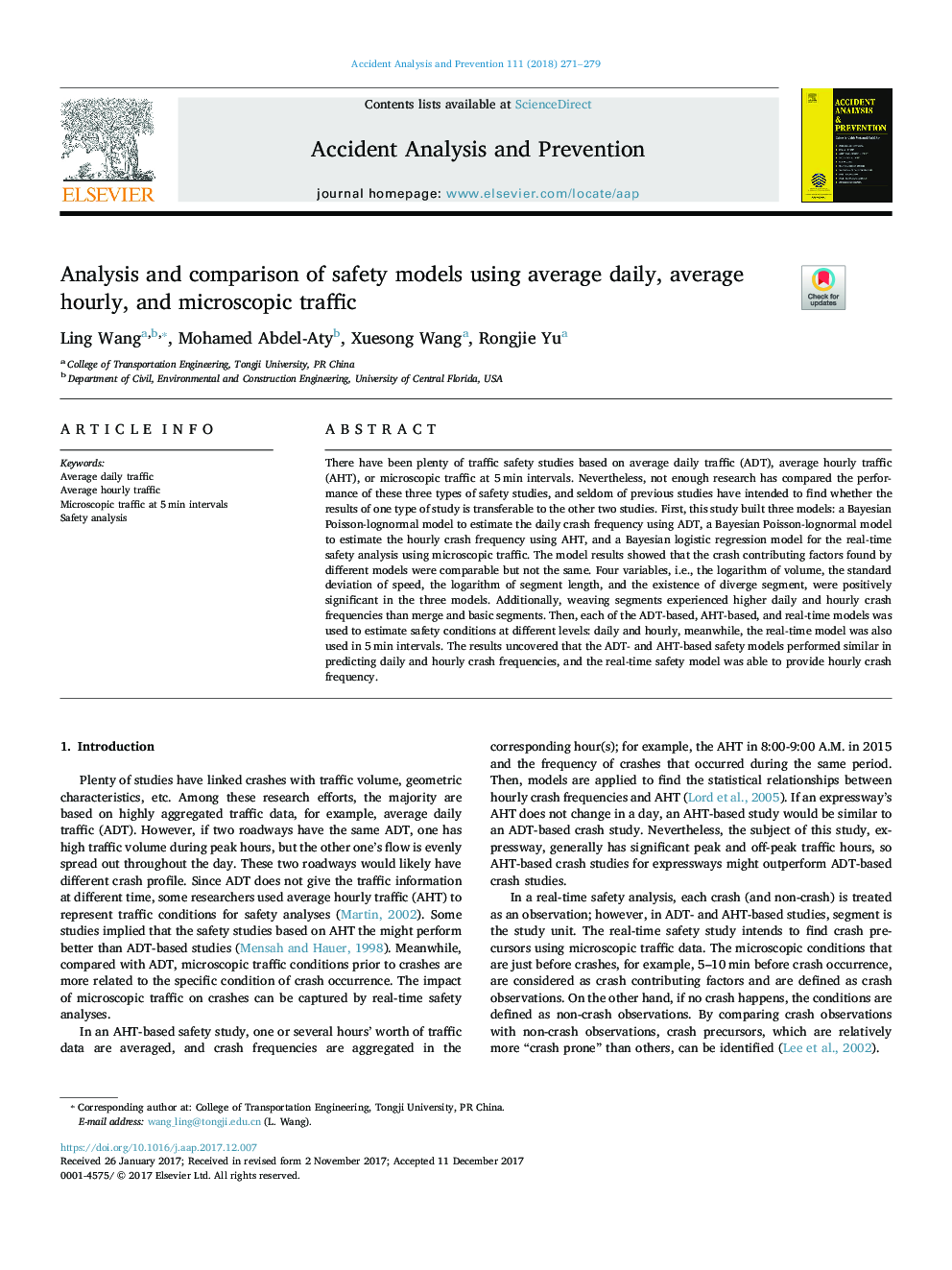 Analysis and comparison of safety models using average daily, average hourly, and microscopic traffic