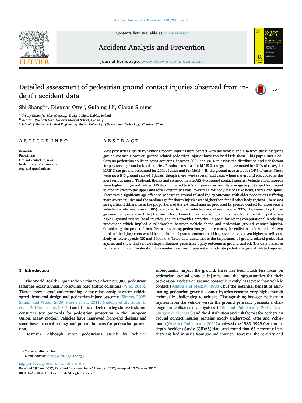 Detailed assessment of pedestrian ground contact injuries observed from in-depth accident data