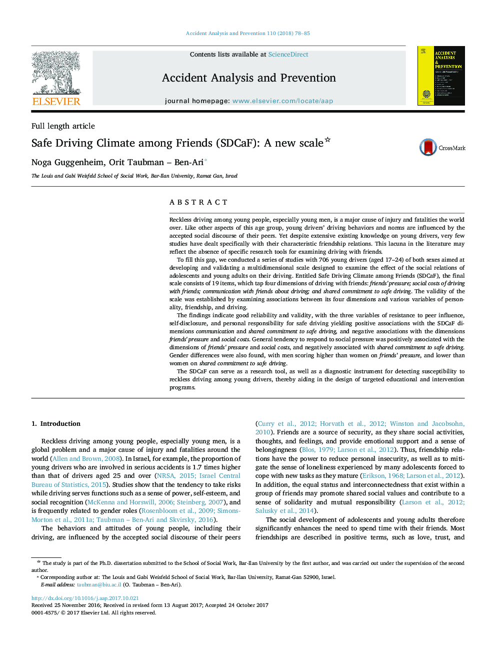 Safe Driving Climate among Friends (SDCaF): A new scale