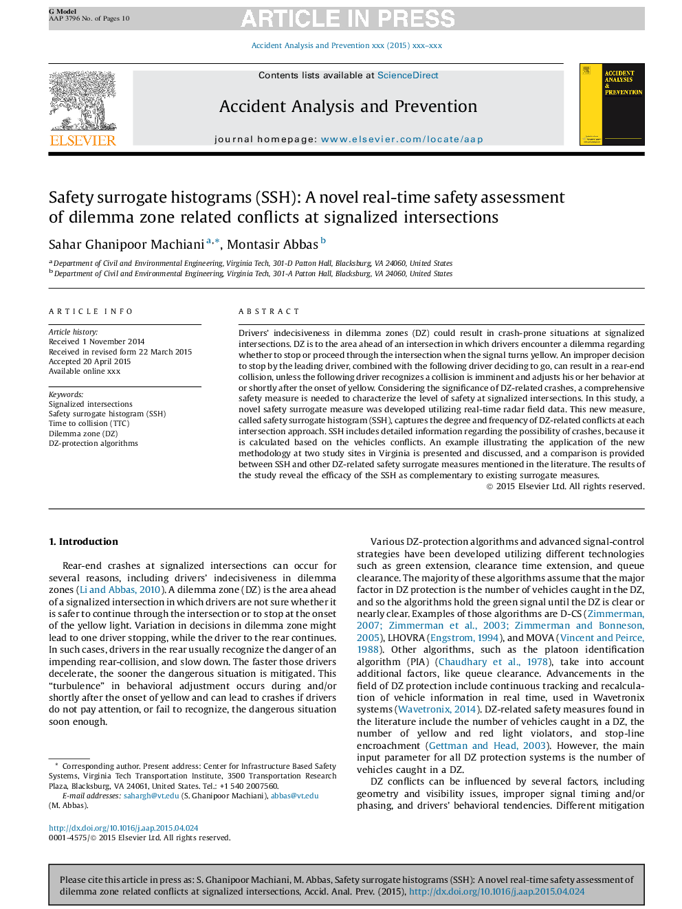 Safety surrogate histograms (SSH): A novel real-time safety assessment of dilemma zone related conflicts at signalized intersections