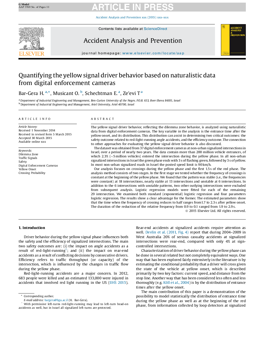 Quantifying the yellow signal driver behavior based on naturalistic data from digital enforcement cameras