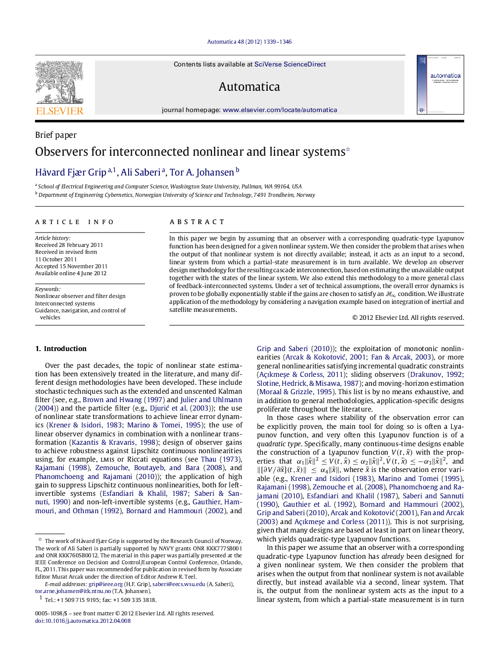 Observers for interconnected nonlinear and linear systems 