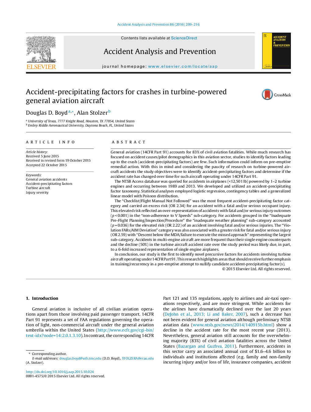 Accident-precipitating factors for crashes in turbine-powered general aviation aircraft