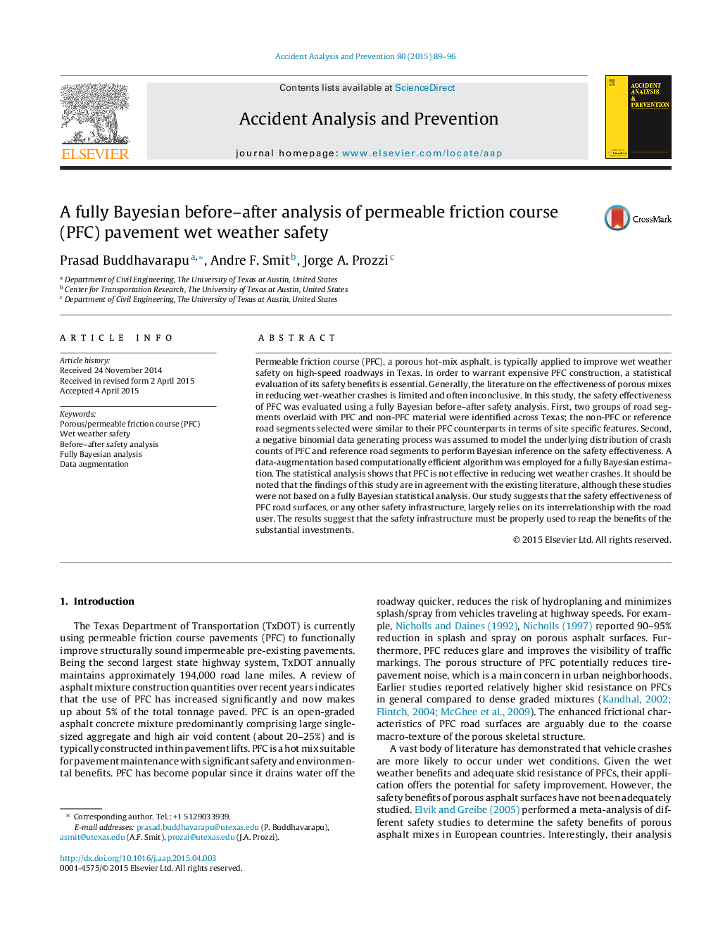 A fully Bayesian before-after analysis of permeable friction course (PFC) pavement wet weather safety