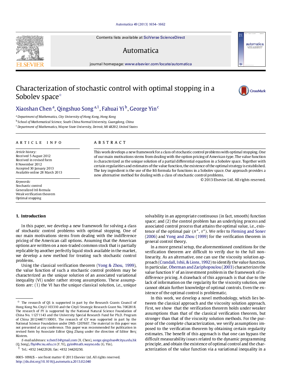 Characterization of stochastic control with optimal stopping in a Sobolev space 