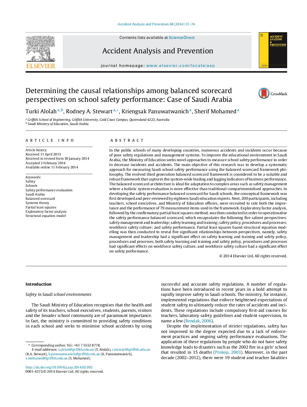 Determining the causal relationships among balanced scorecard perspectives on school safety performance: Case of Saudi Arabia