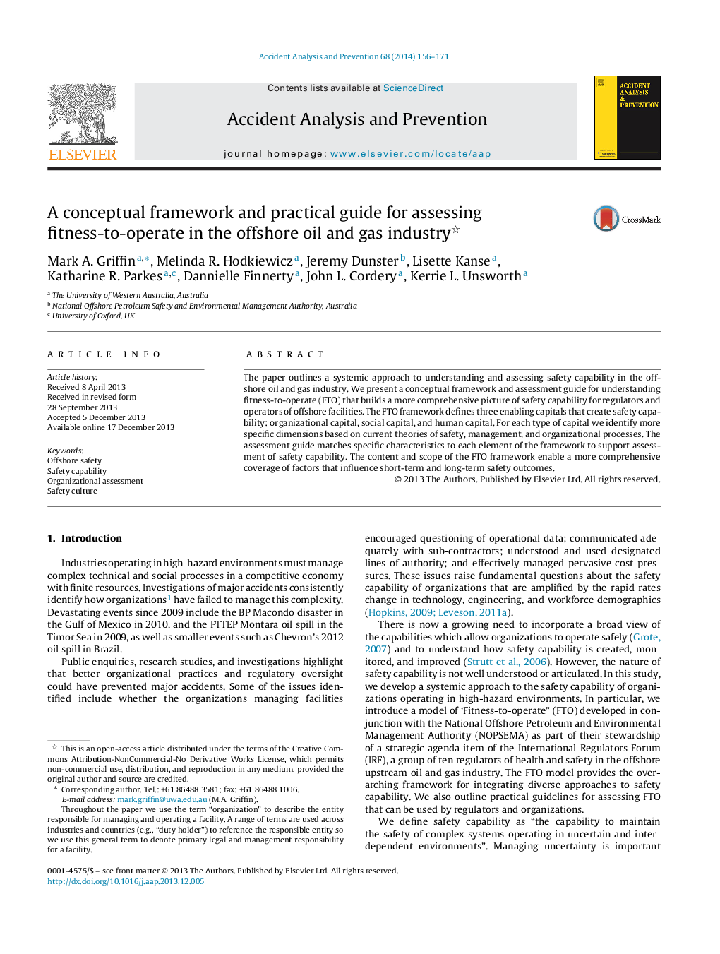 A conceptual framework and practical guide for assessing fitness-to-operate in the offshore oil and gas industry