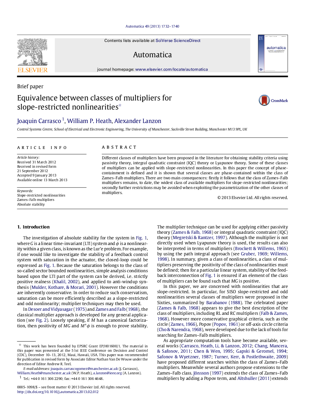 Equivalence between classes of multipliers for slope-restricted nonlinearities 