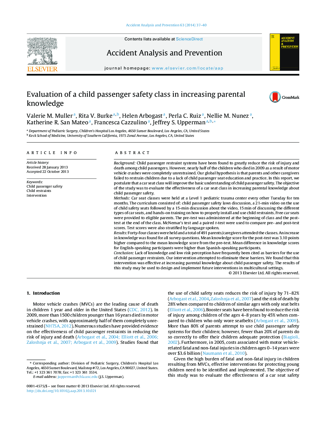 Evaluation of a child passenger safety class in increasing parental knowledge