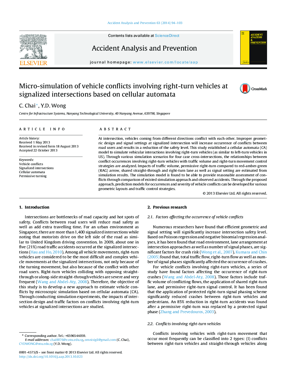 Micro-simulation of vehicle conflicts involving right-turn vehicles at signalized intersections based on cellular automata