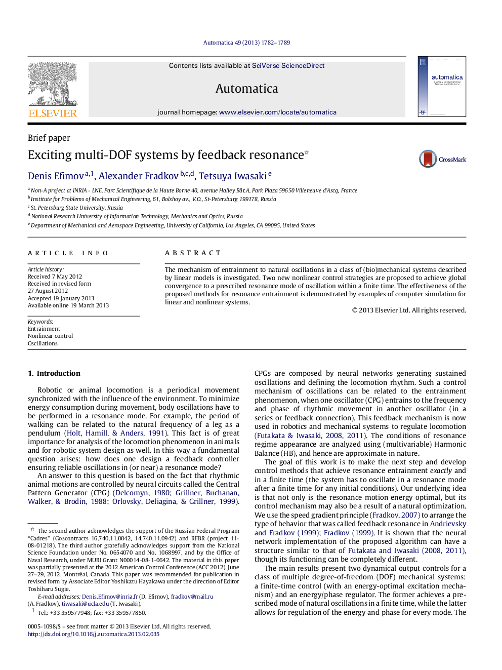 Exciting multi-DOF systems by feedback resonance 