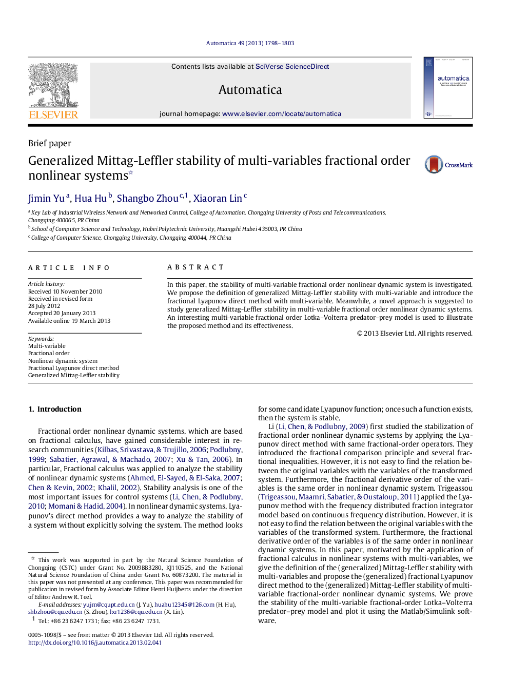 Generalized Mittag-Leffler stability of multi-variables fractional order nonlinear systems 