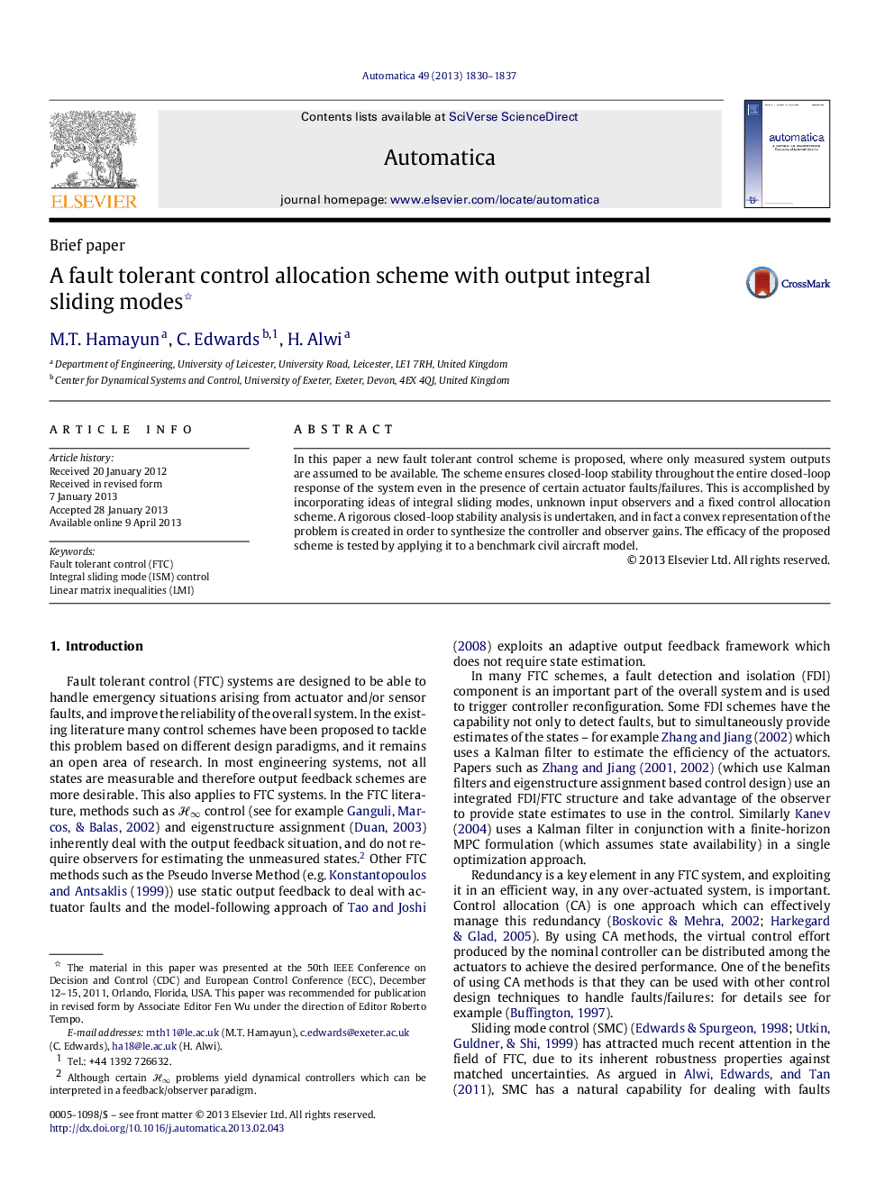 A fault tolerant control allocation scheme with output integral sliding modes 