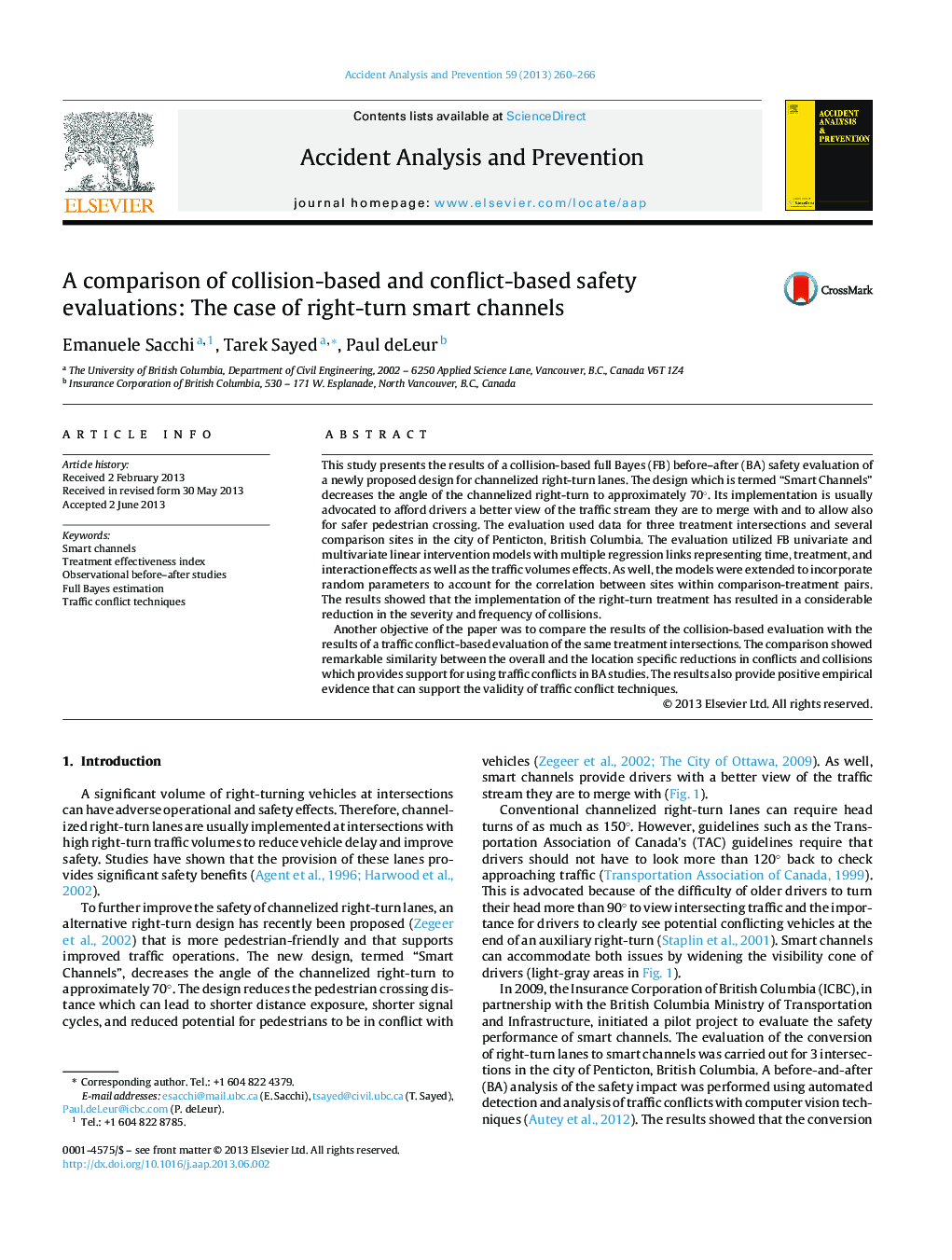 A comparison of collision-based and conflict-based safety evaluations: The case of right-turn smart channels