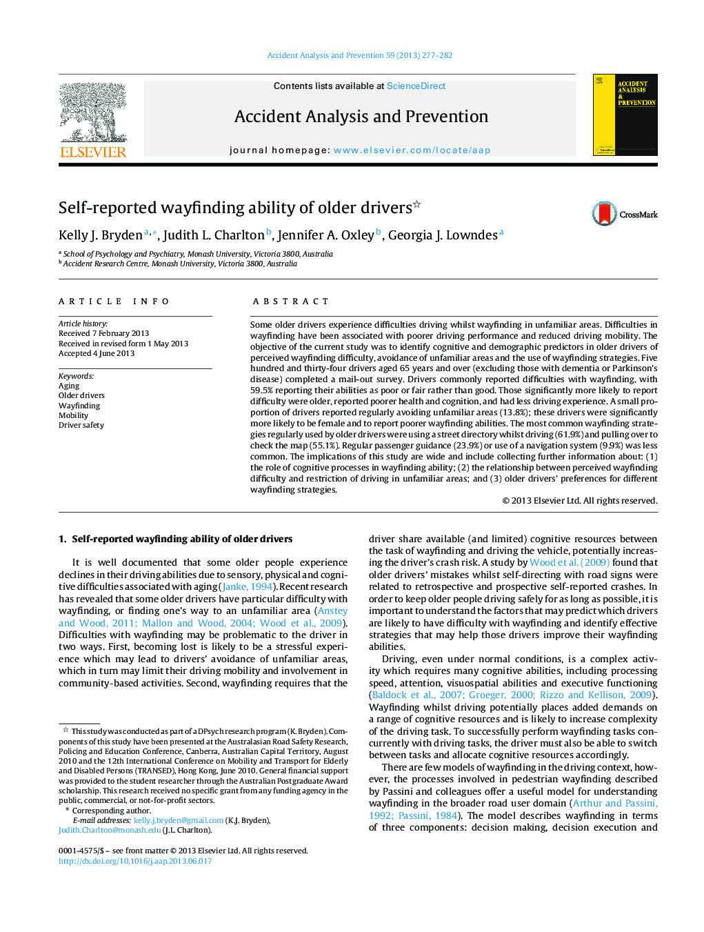 Self-reported wayfinding ability of older drivers