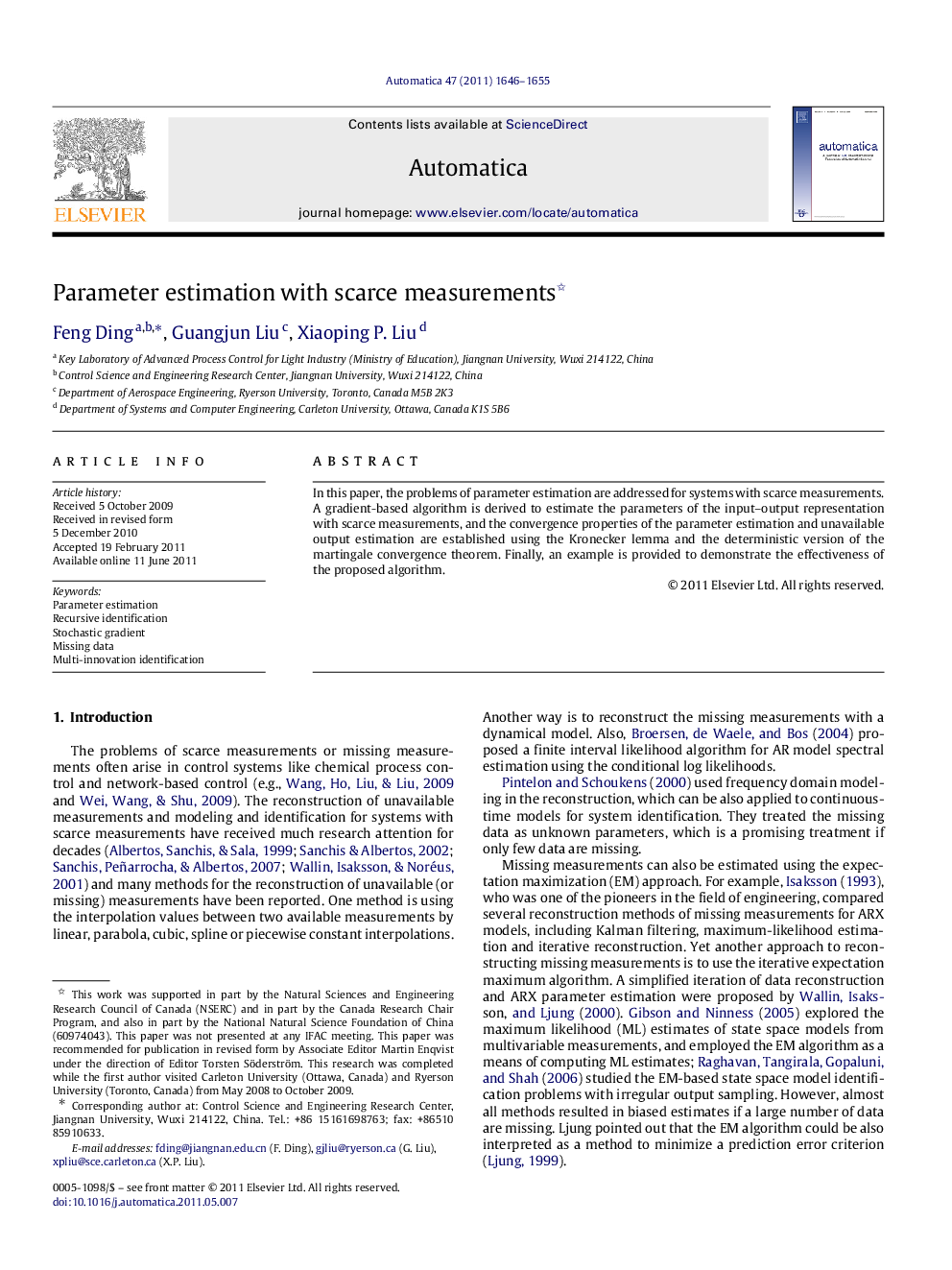 Parameter estimation with scarce measurements 