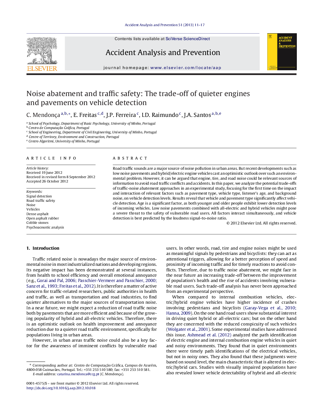 Noise abatement and traffic safety: The trade-off of quieter engines and pavements on vehicle detection