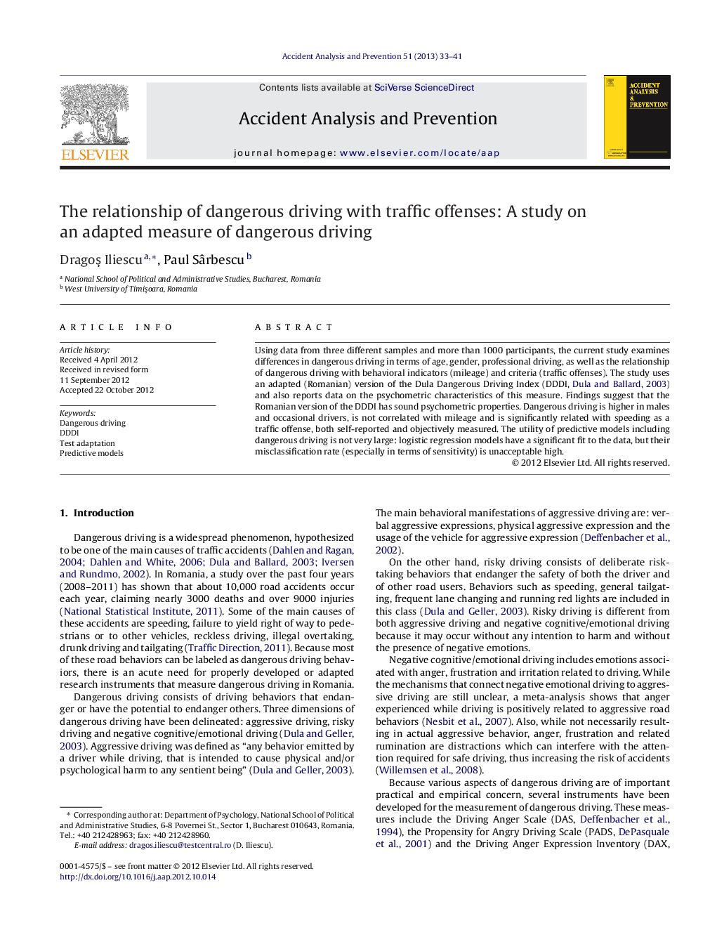 The relationship of dangerous driving with traffic offenses: A study on an adapted measure of dangerous driving