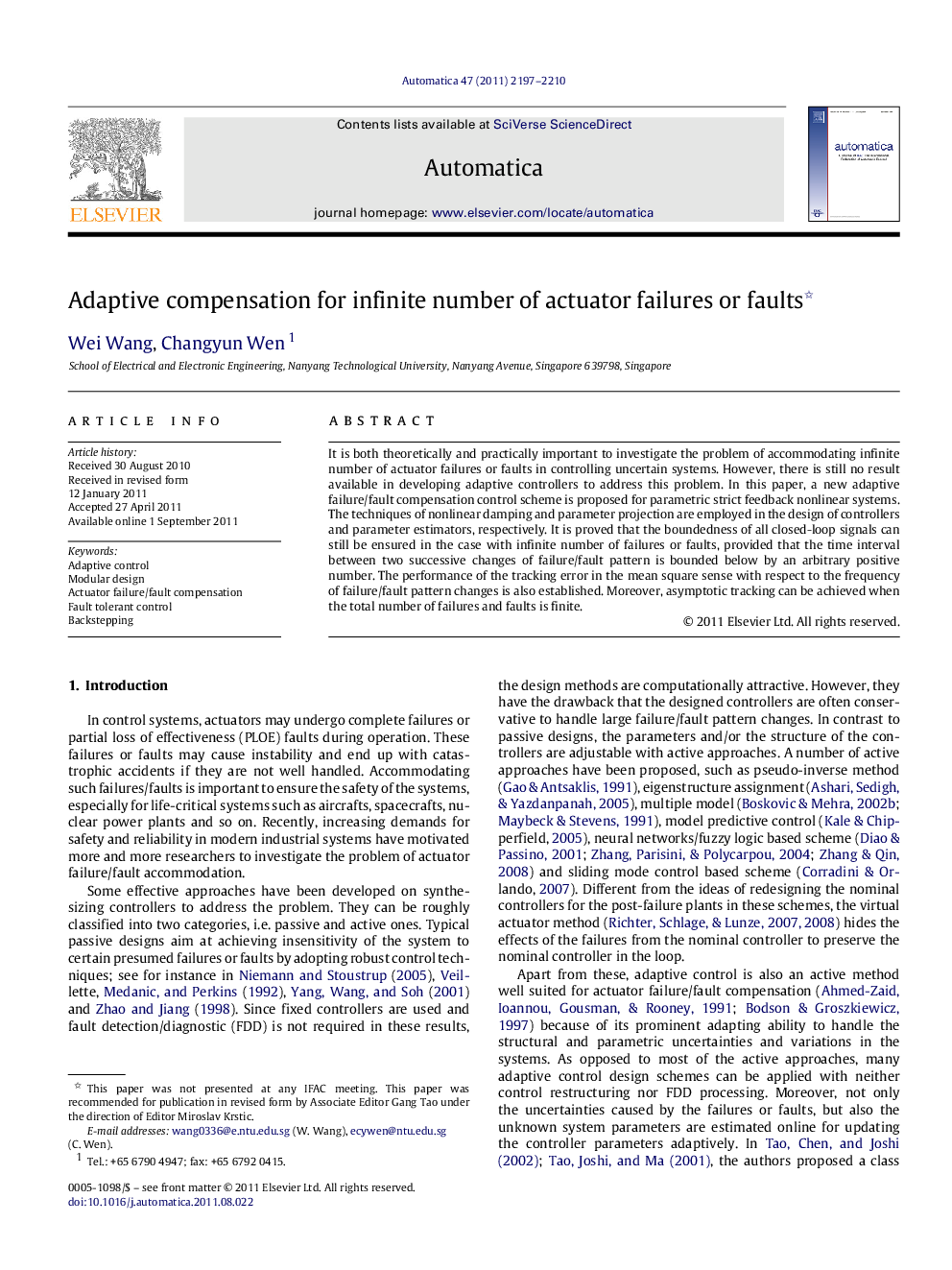 Adaptive compensation for infinite number of actuator failures or faults 