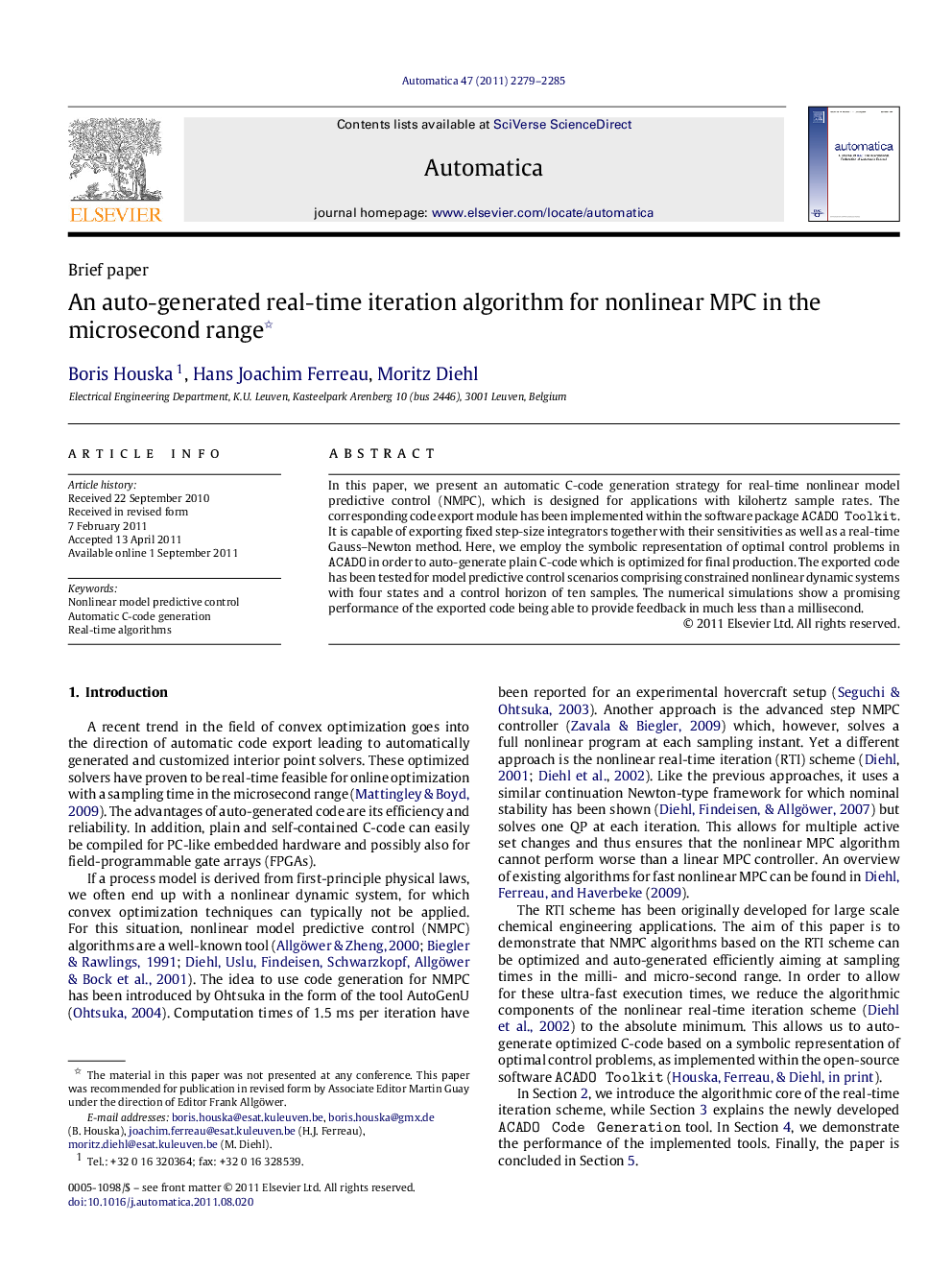 An auto-generated real-time iteration algorithm for nonlinear MPC in the microsecond range 