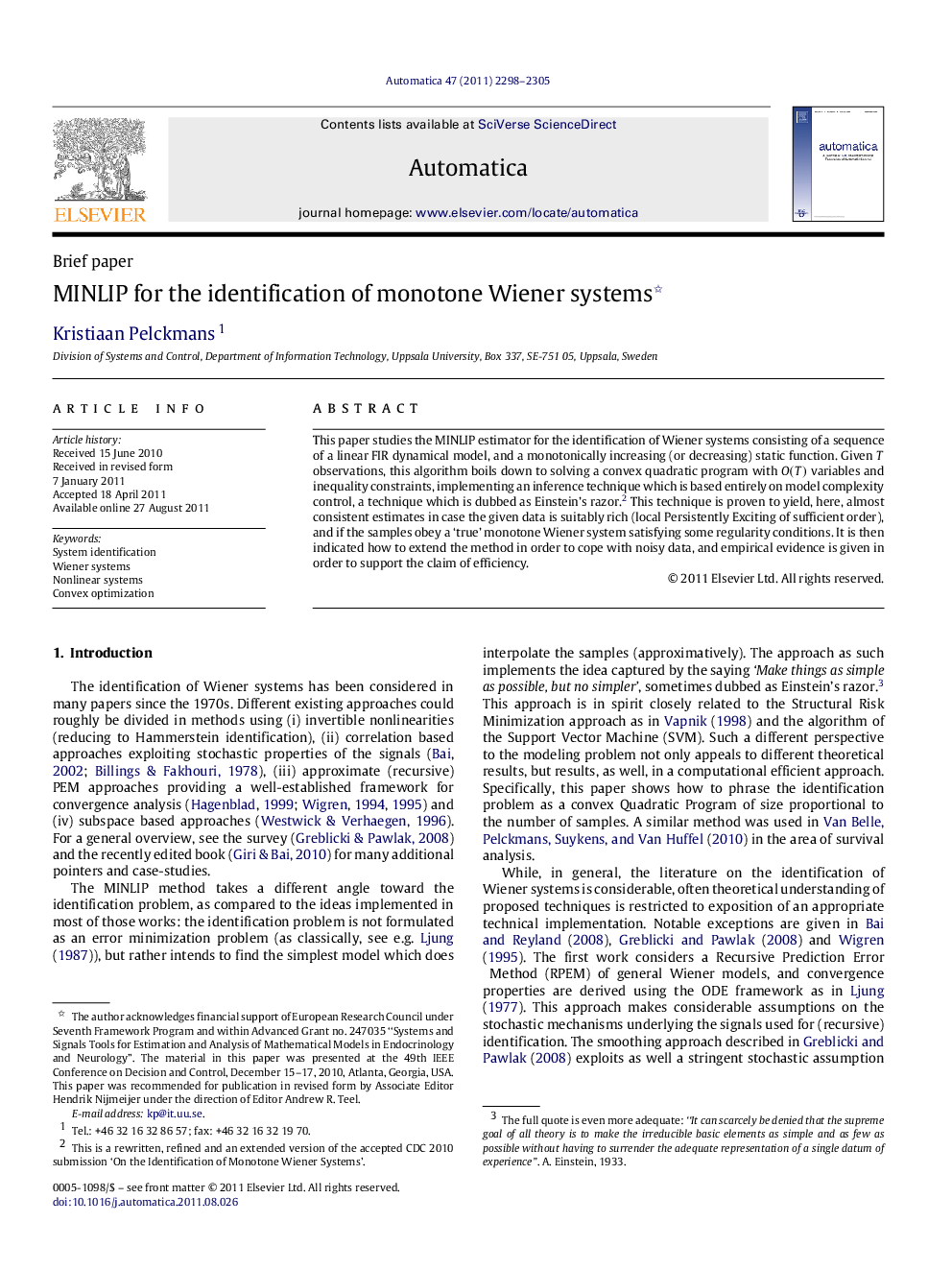 MINLIP for the identification of monotone Wiener systems 