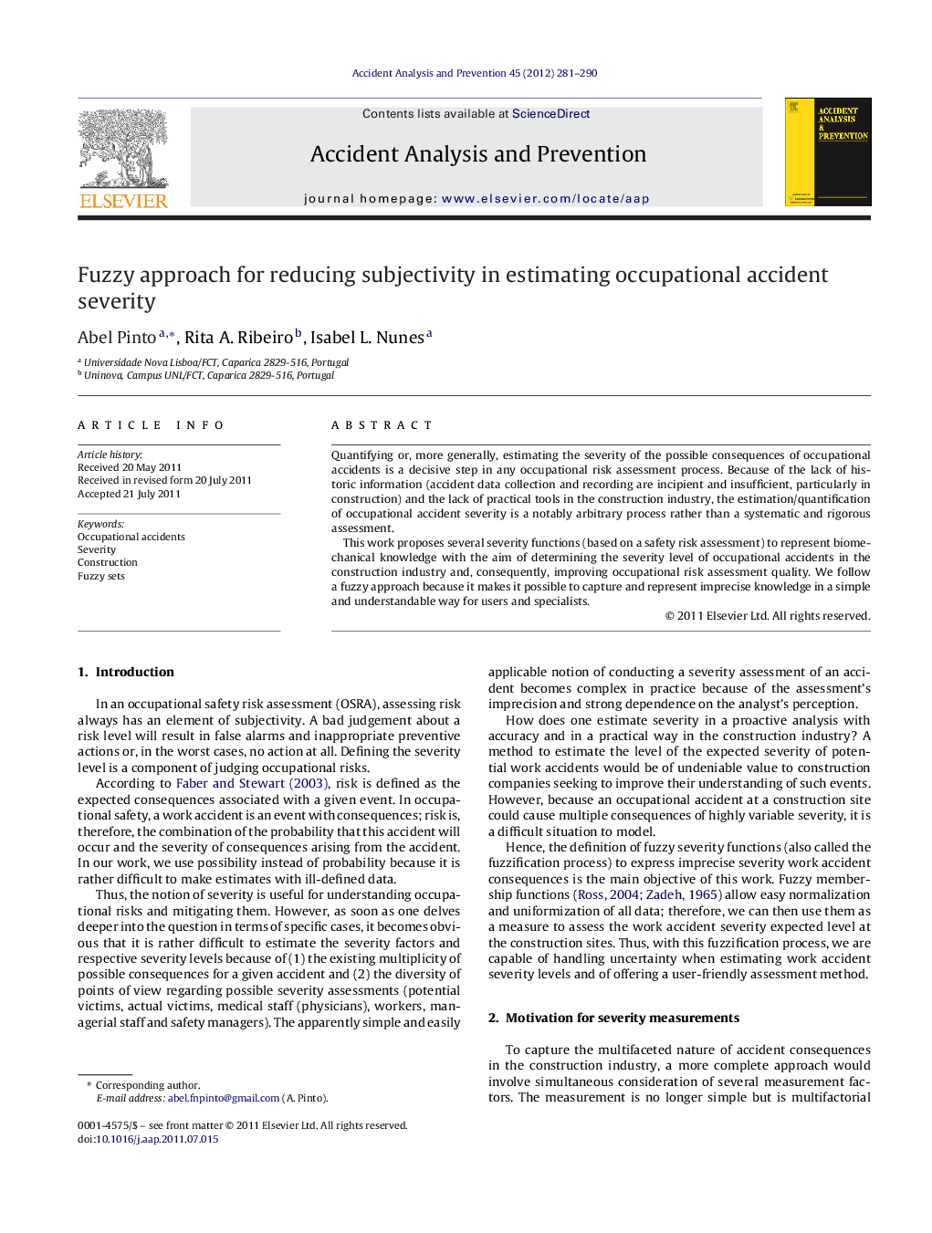 Fuzzy approach for reducing subjectivity in estimating occupational accident severity