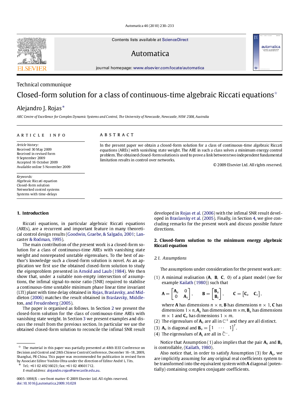 Closed-form solution for a class of continuous-time algebraic Riccati equations 