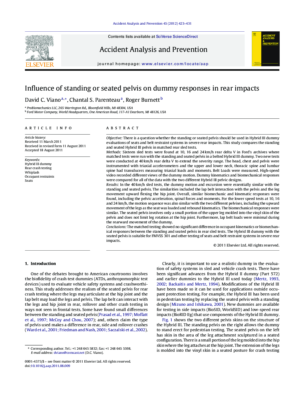 Influence of standing or seated pelvis on dummy responses in rear impacts