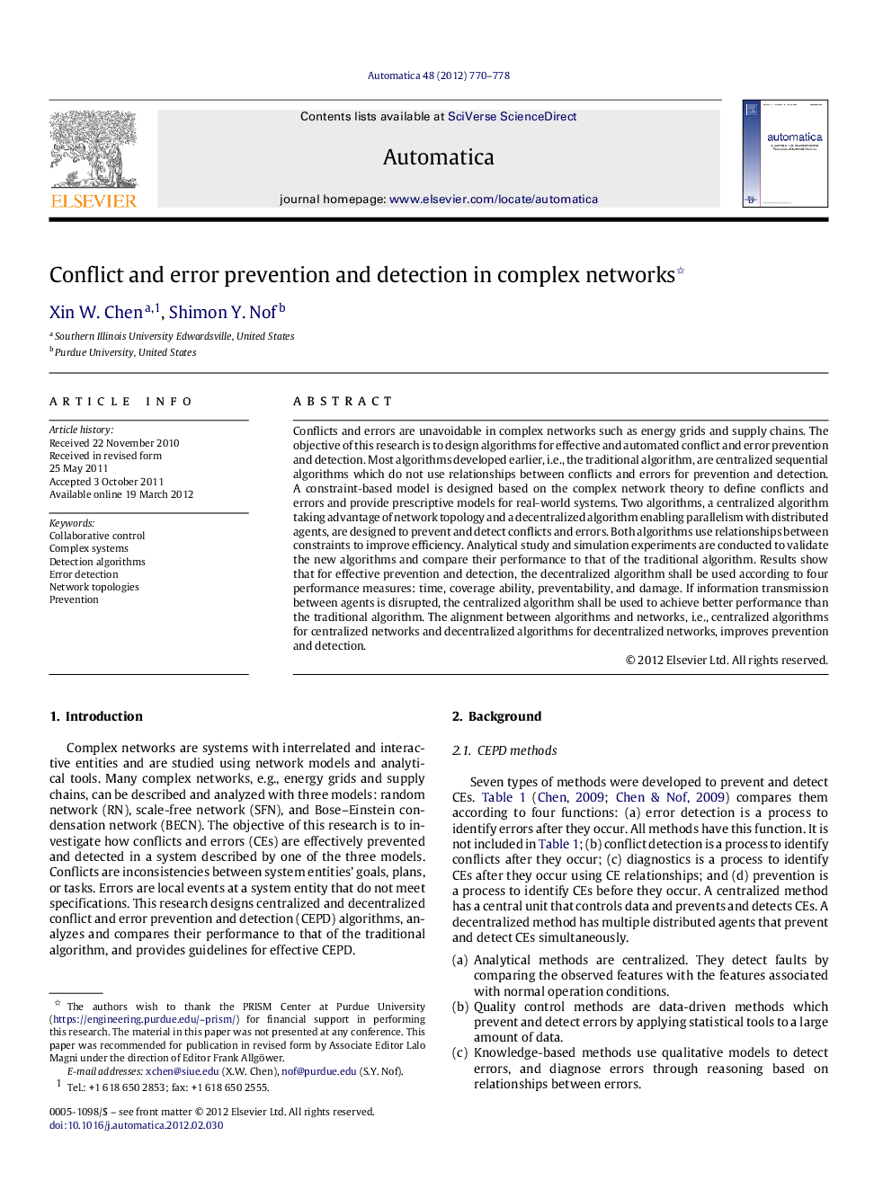 Conflict and error prevention and detection in complex networks 