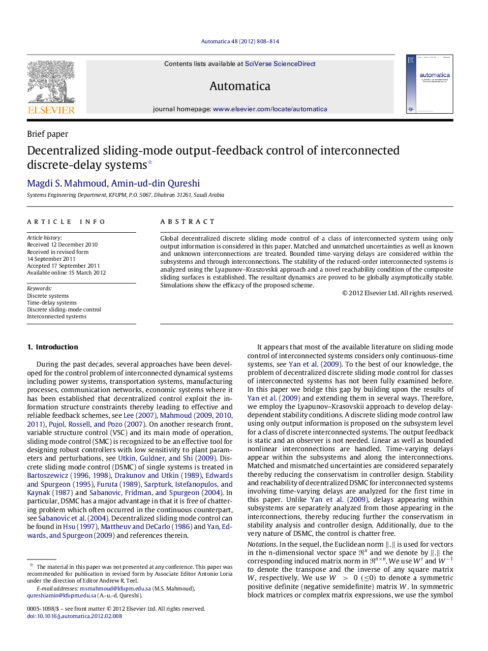 Decentralized sliding-mode output-feedback control of interconnected discrete-delay systems 