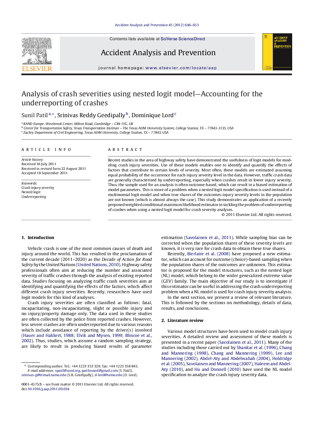 Analysis of crash severities using nested logit model-Accounting for the underreporting of crashes