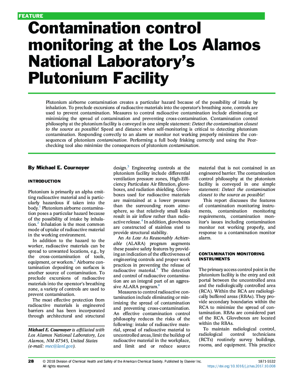 Contamination control monitoring at the Los Alamos National Laboratory's Plutonium Facility