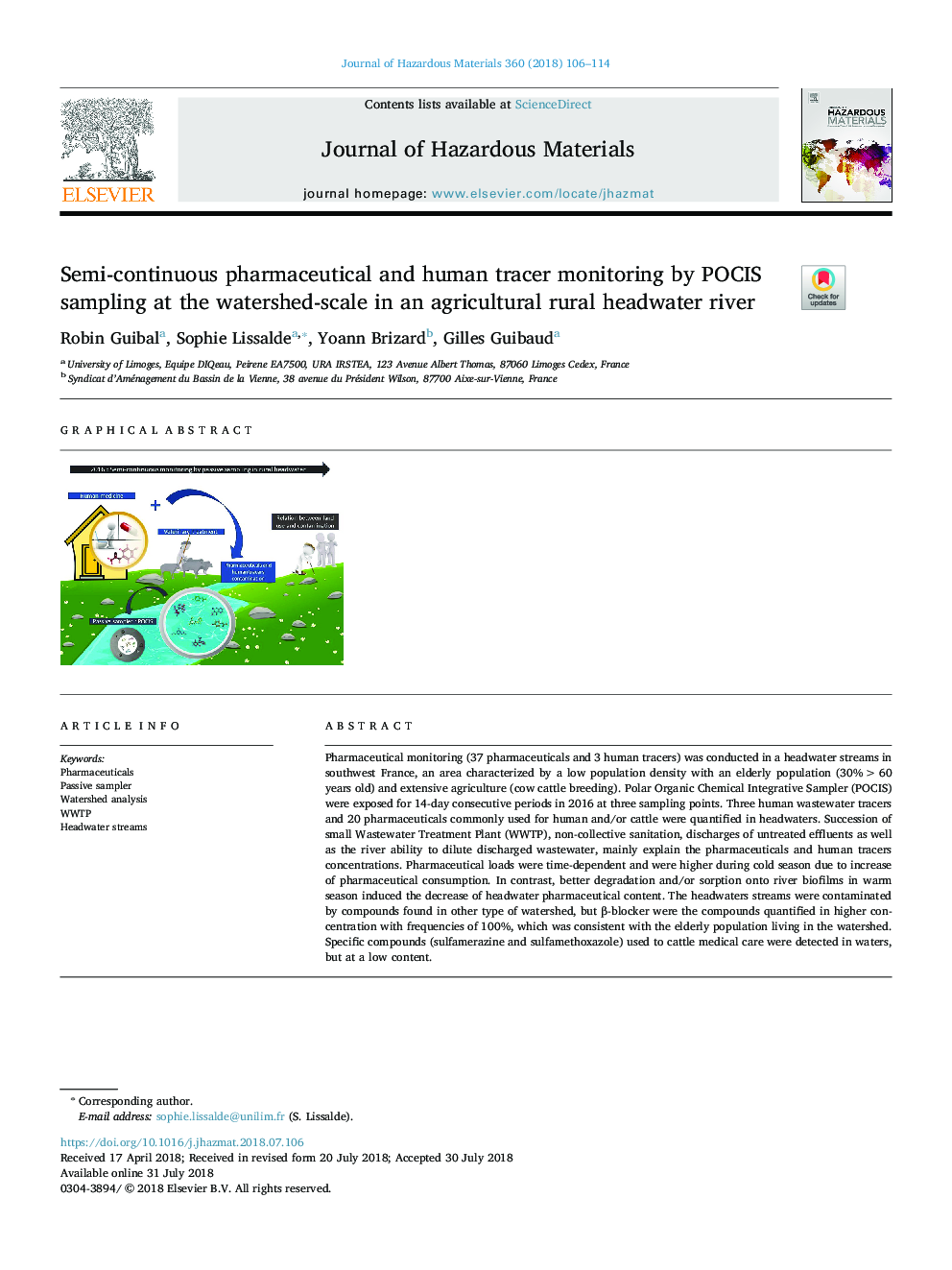 Semi-continuous pharmaceutical and human tracer monitoring by POCIS sampling at the watershed-scale in an agricultural rural headwater river