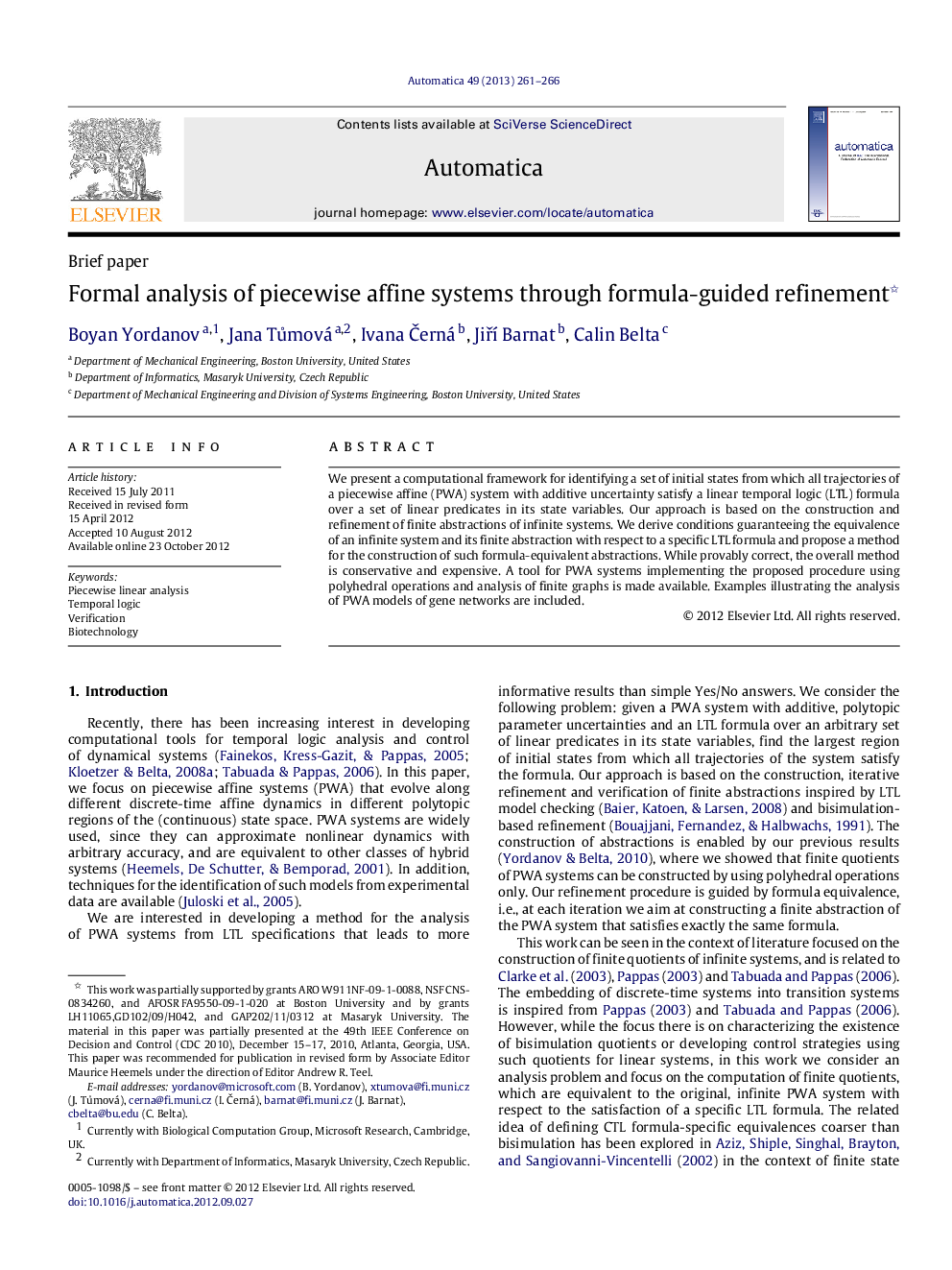 Formal analysis of piecewise affine systems through formula-guided refinement 