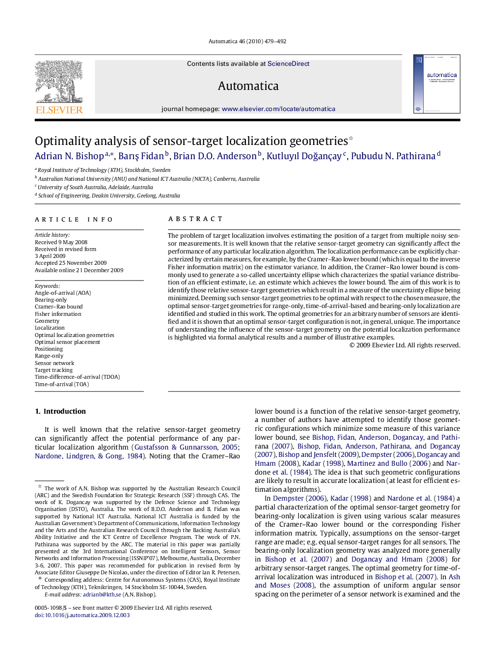 Optimality analysis of sensor-target localization geometries 