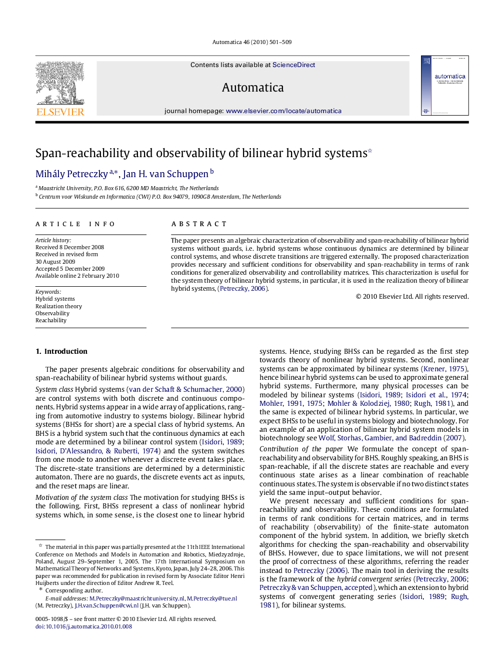 Span-reachability and observability of bilinear hybrid systems 