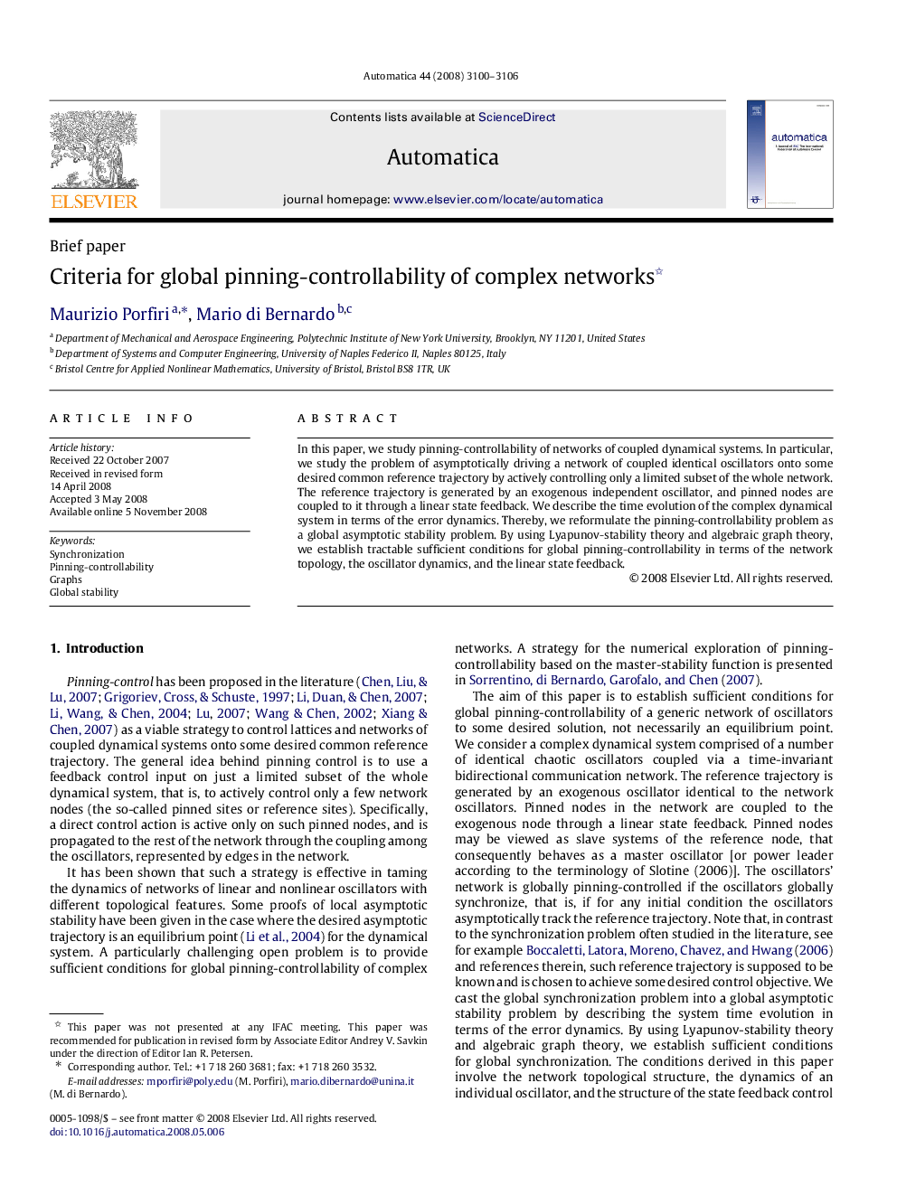 Criteria for global pinning-controllability of complex networks 