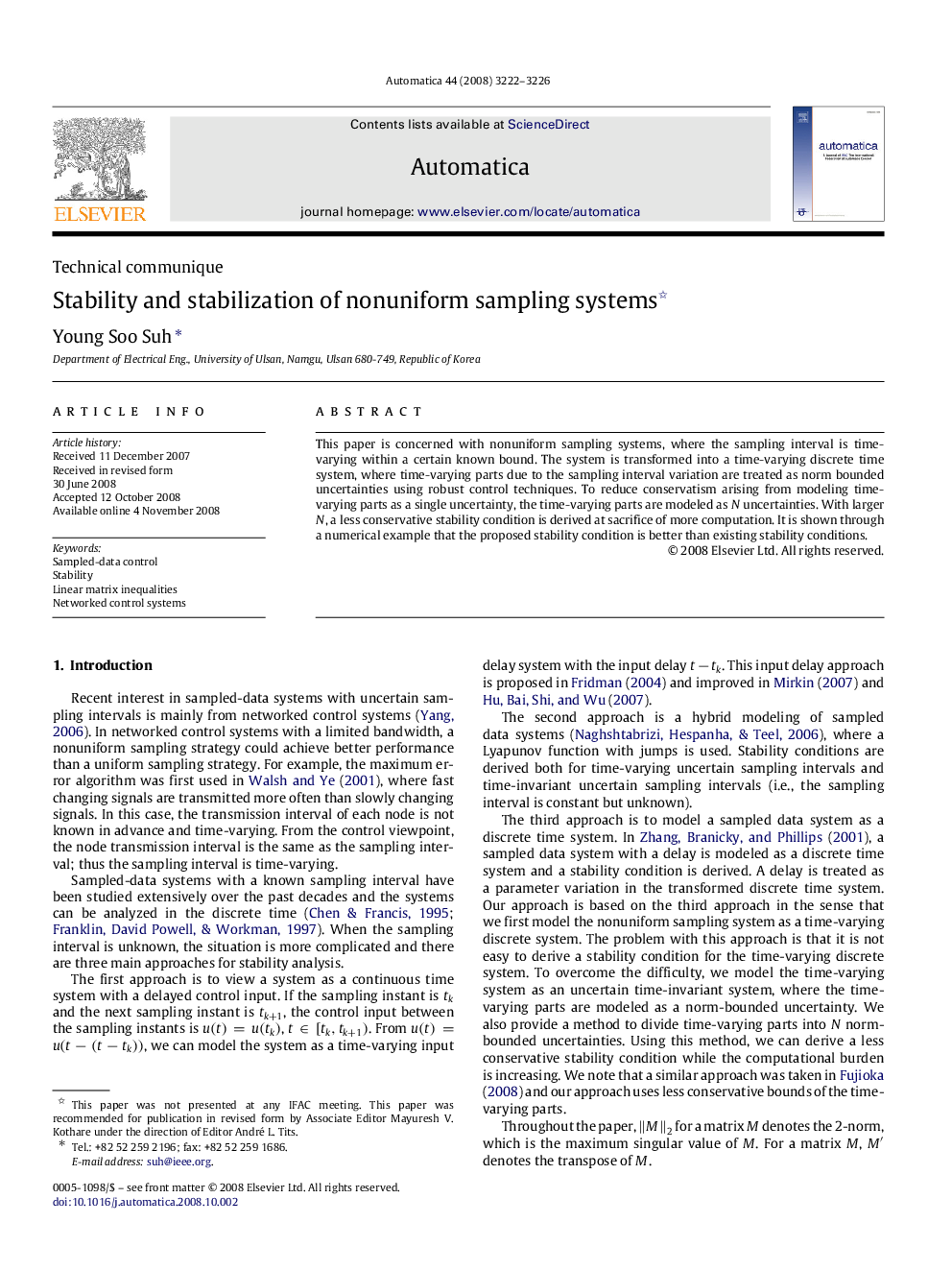 Stability and stabilization of nonuniform sampling systems 