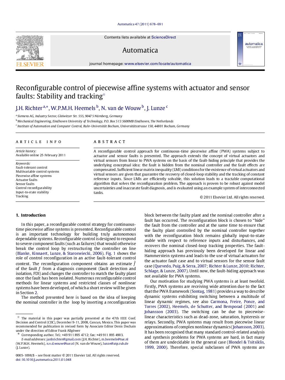 Reconfigurable control of piecewise affine systems with actuator and sensor faults: Stability and tracking 