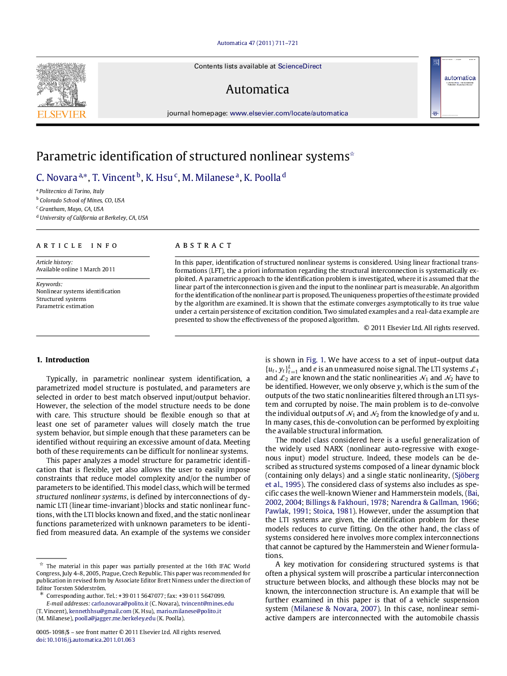 Parametric identification of structured nonlinear systems 