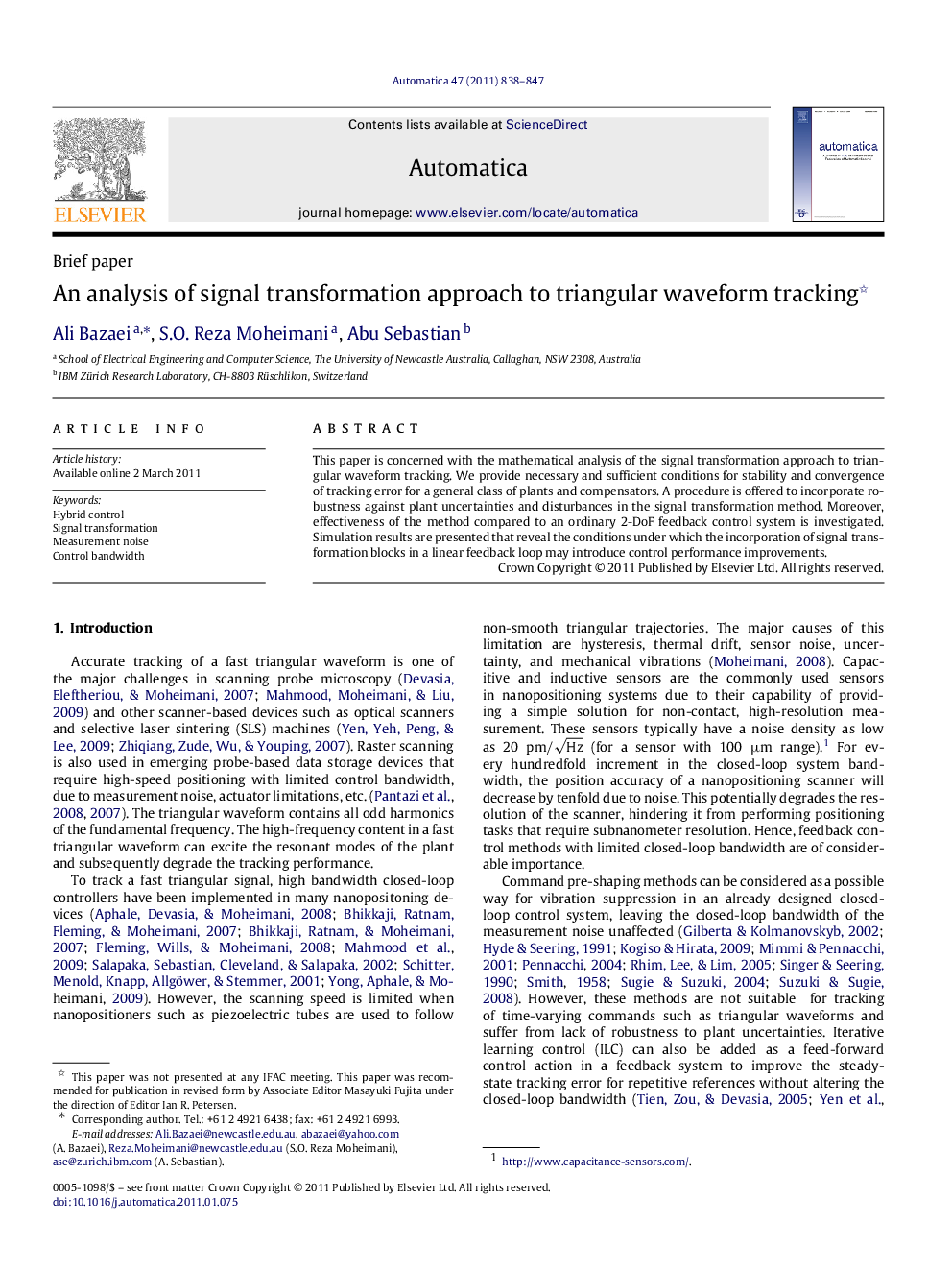 An analysis of signal transformation approach to triangular waveform tracking 