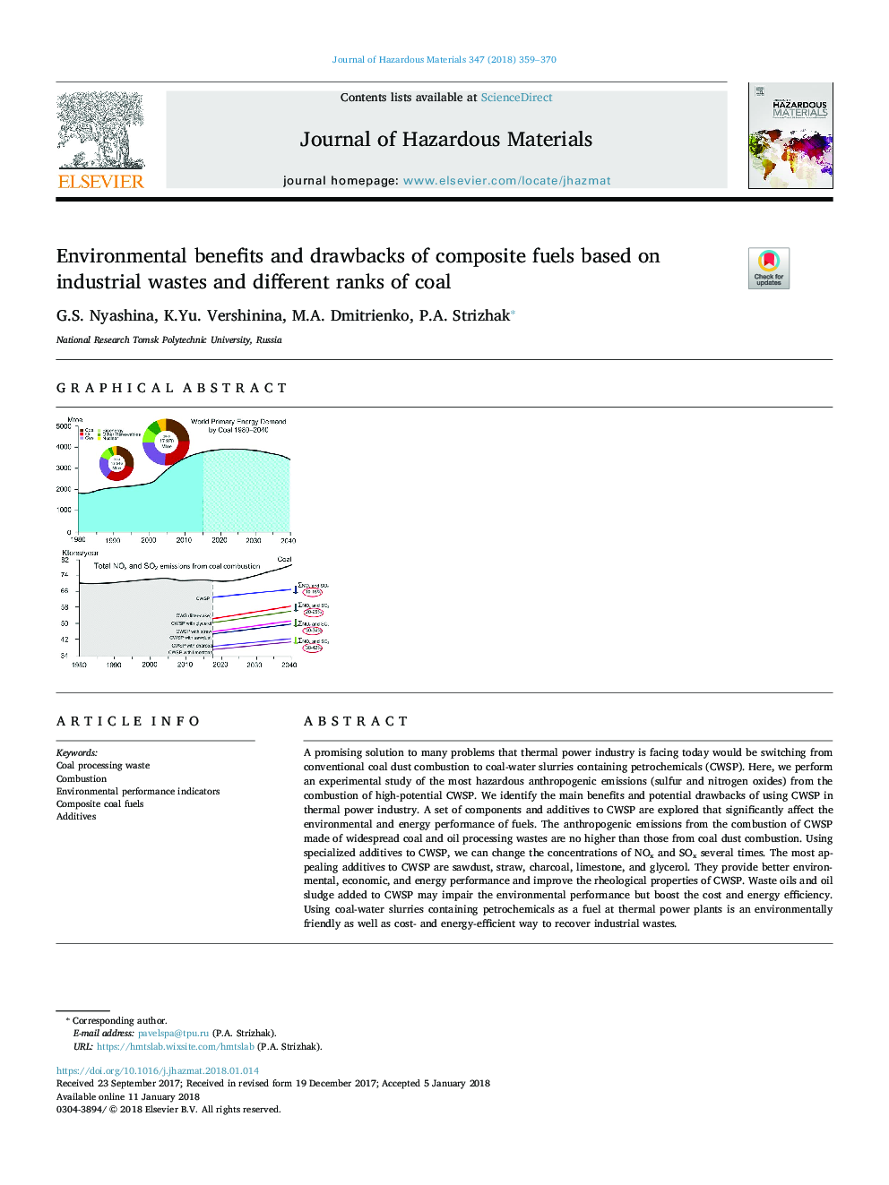 Environmental benefits and drawbacks of composite fuels based on industrial wastes and different ranks of coal