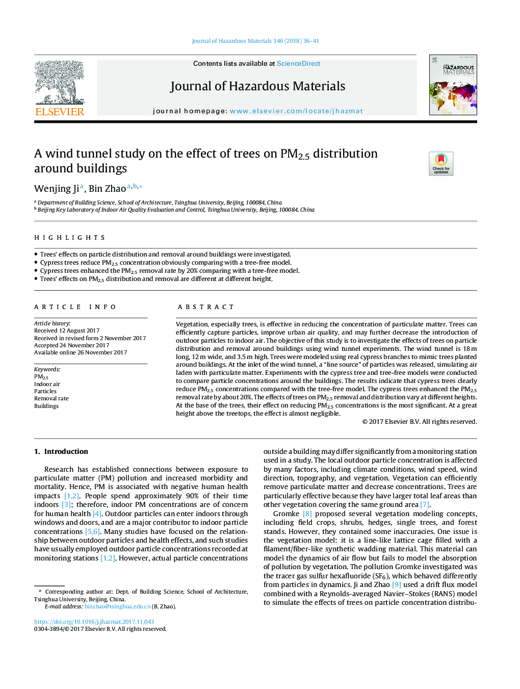 A wind tunnel study on the effect of trees on PM2.5 distribution around buildings