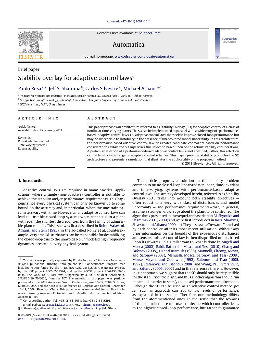 Stability overlay for adaptive control laws 