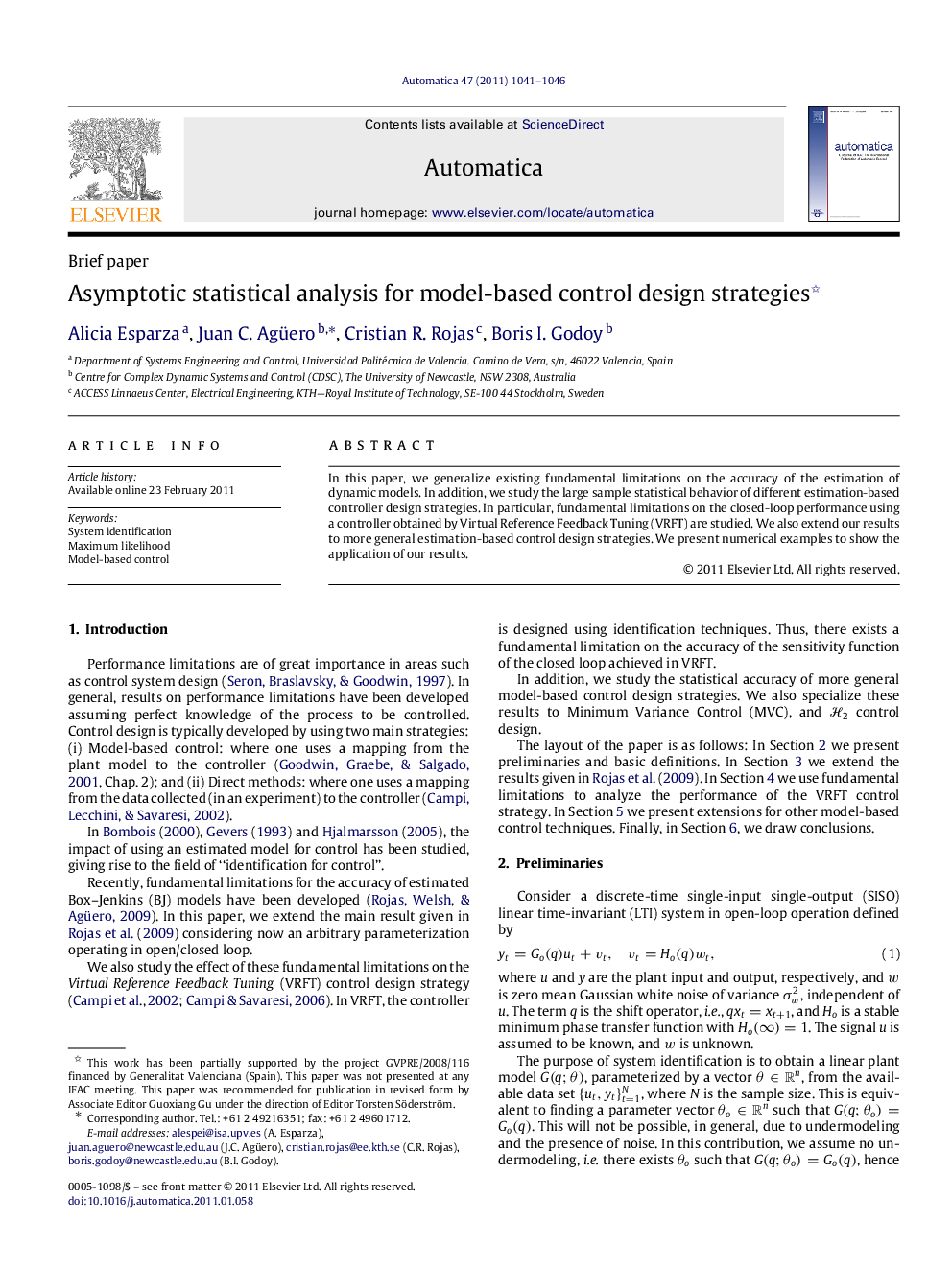 Asymptotic statistical analysis for model-based control design strategies